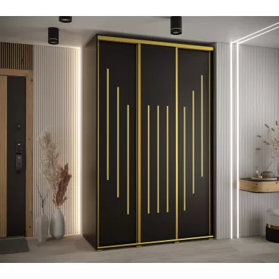 Šatní skříň YVONA 8 - 150/60 cm, černá / zlatá