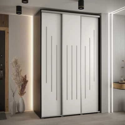 Šatní skříň YVONA 8 - 150/60 cm, černá / bílá / stříbrná