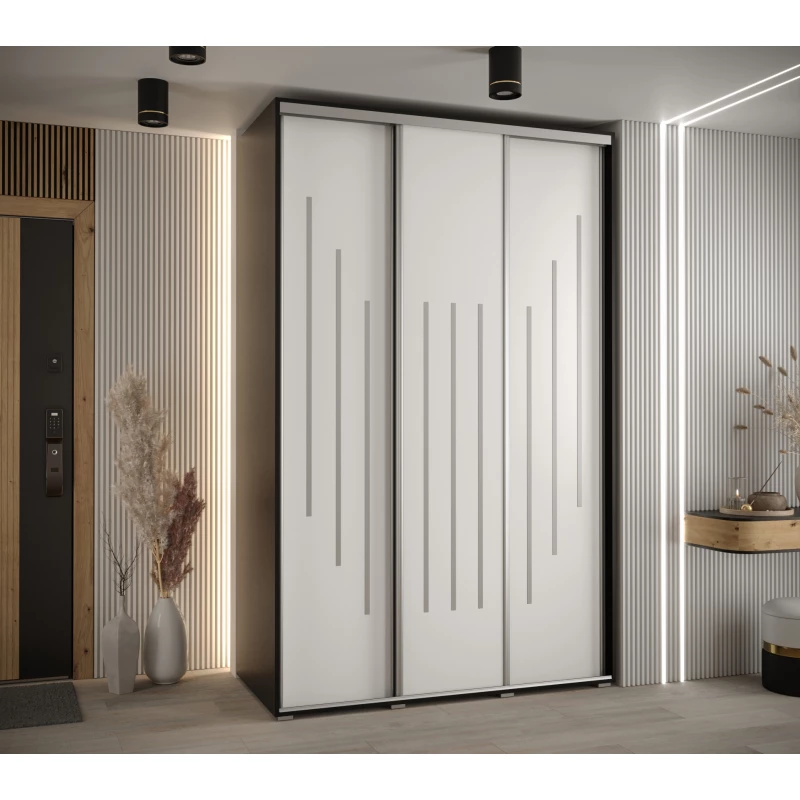 Šatní skříň YVONA 8 - 150/60 cm, černá / bílá / stříbrná