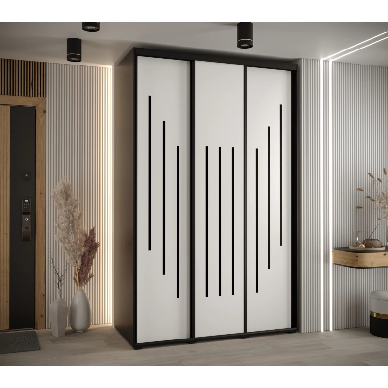 Šatní skříň YVONA 8 - 150/60 cm, černá / bílá / černá