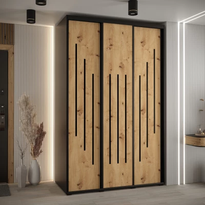 Šatní skříň YVONA 8 - 150/60 cm, černá / dub artisan / černá
