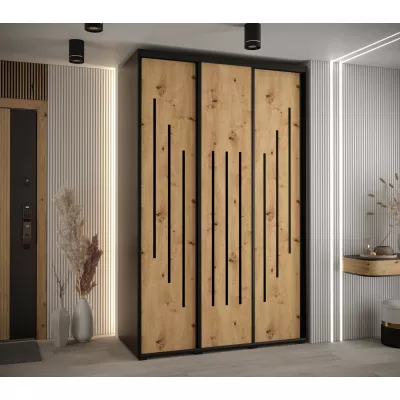 Šatní skříň YVONA 8 - 150/60 cm, černá / dub artisan / černá