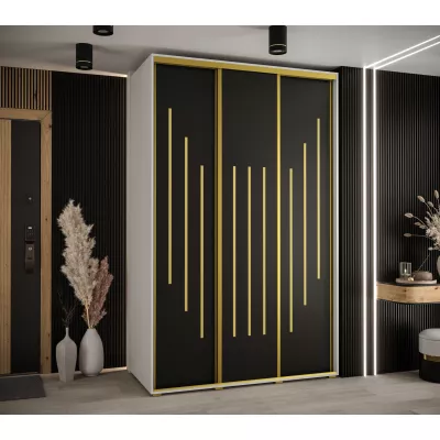 Šatní skříň YVONA 8 - 150/60 cm, bílá / černá / zlatá