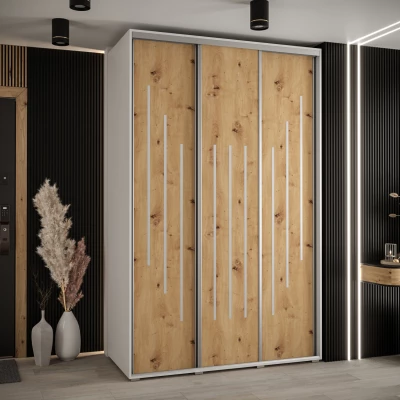 Šatní skříň YVONA 8 - 150/60 cm, bílá / dub artisan / stříbrná