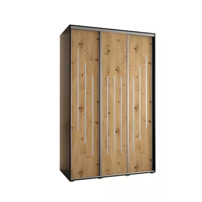 Šatní skříň YVONA 8 - 150/60 cm, černá / dub artisan / stříbrná