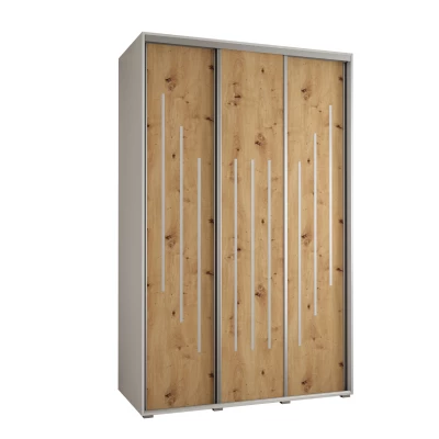 Šatní skříň YVONA 8 - 150/60 cm, bílá / dub artisan / stříbrná