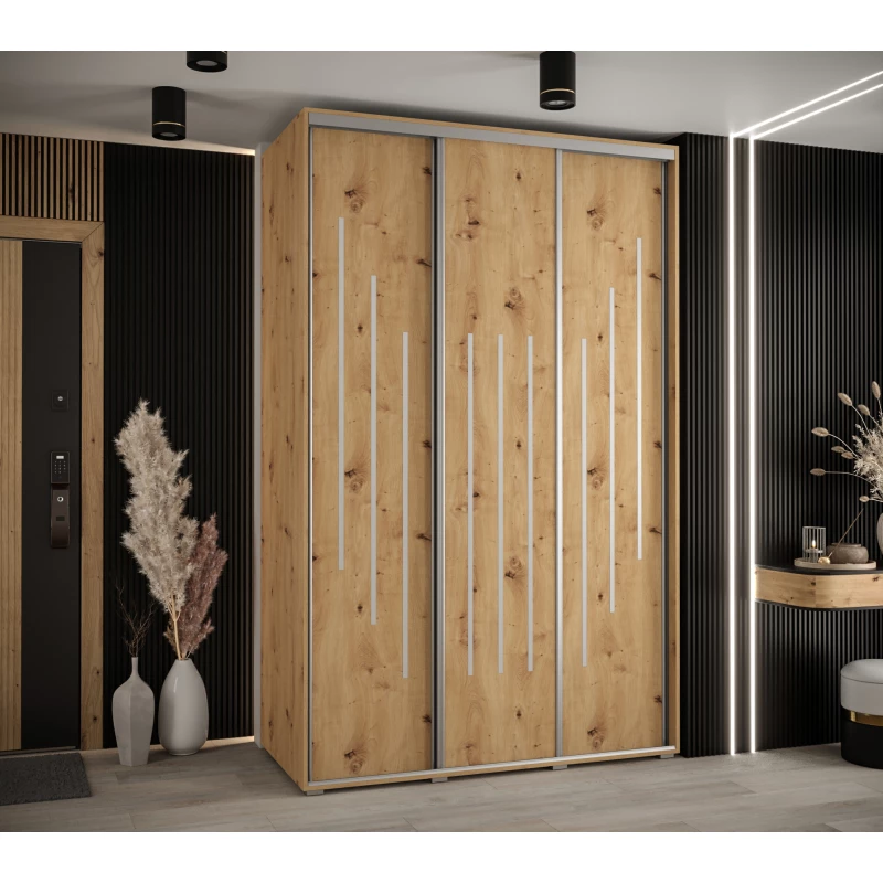 Šatní skříň YVONA 8 - 160/60 cm, dub artisan / stříbrná