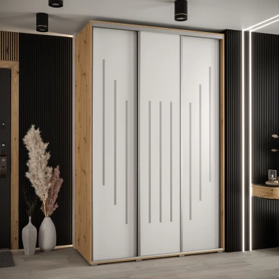 Šatní skříň YVONA 8 - 160/60 cm, dub artisan / bílá / stříbrná