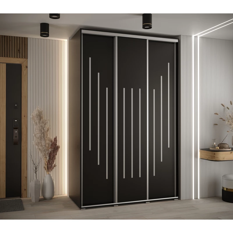 Šatní skříň YVONA 8 - 160/60 cm, černá / stříbrná