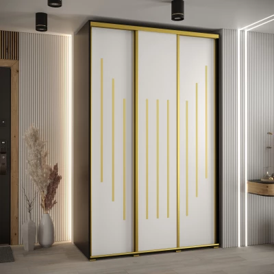 Šatní skříň YVONA 8 - 160/60 cm, černá / bílá / zlatá