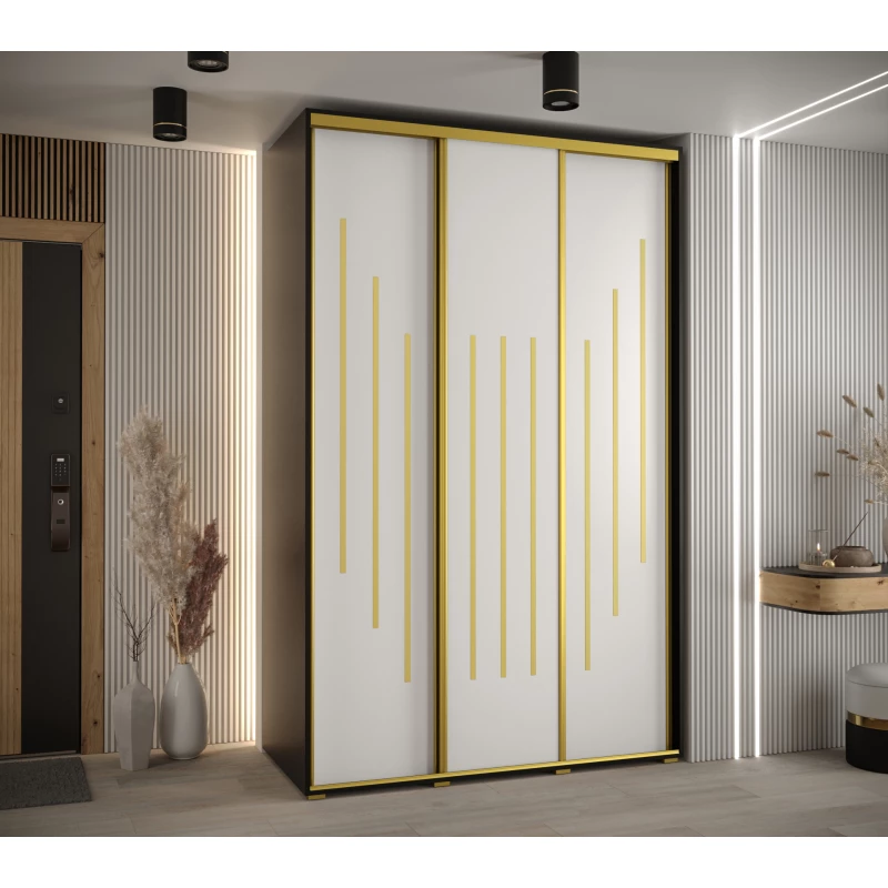 Šatní skříň YVONA 8 - 160/60 cm, černá / bílá / zlatá