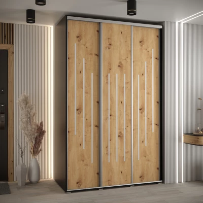 Šatní skříň YVONA 8 - 160/60 cm, černá / dub artisan / stříbrná