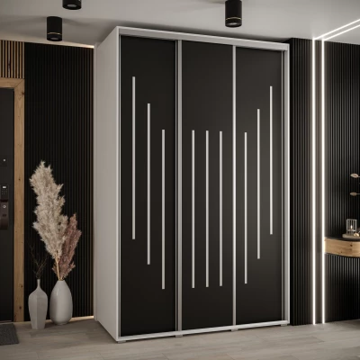 Šatní skříň YVONA 8 - 160/60 cm, bílá / černá / stříbrná