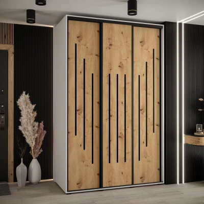 Šatní skříň YVONA 8 - 160/60 cm, bílá / dub artisan / černá