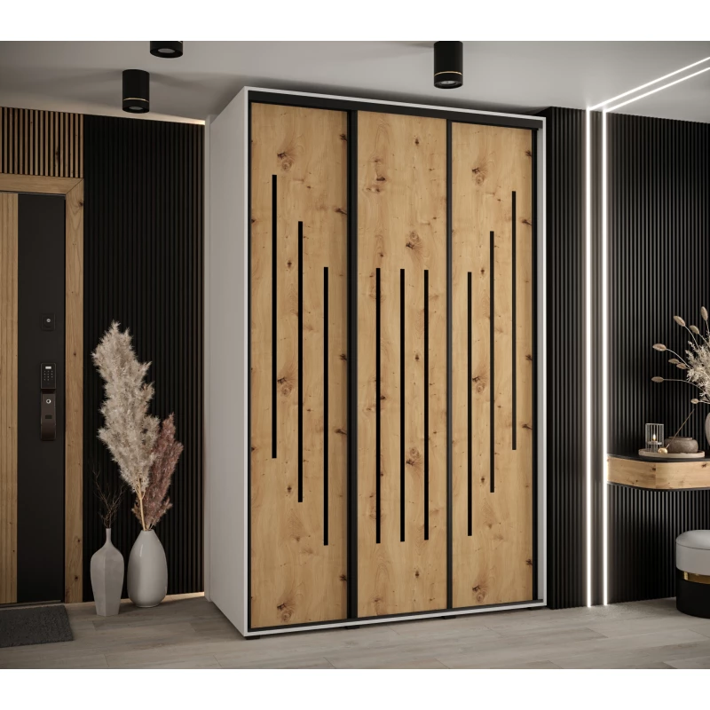 Šatní skříň YVONA 8 - 160/60 cm, bílá / dub artisan / černá