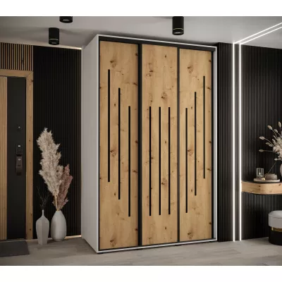 Šatní skříň YVONA 8 - 160/60 cm, bílá / dub artisan / černá