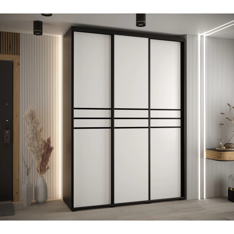 Šatní skříň YVONA 10 - 170/45 cm, černá / bílá / černá