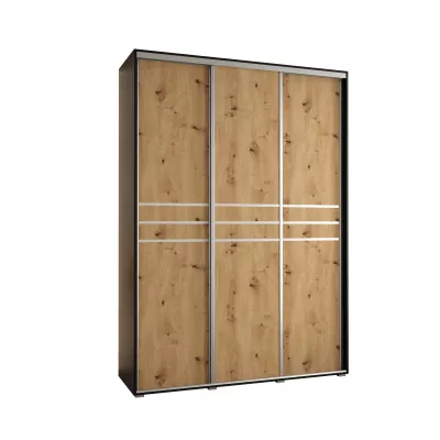 Šatní skříň YVONA 10 - 170/45 cm, černá / dub artisan / stříbrná