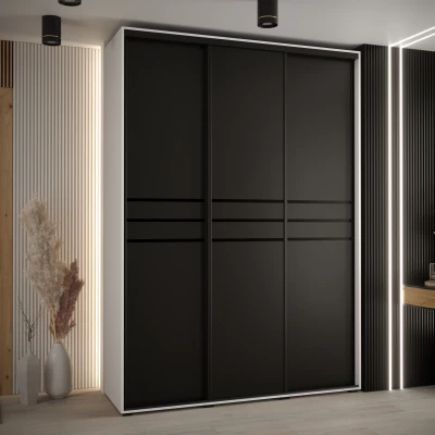 Šatní skříň YVONA 10 - 170/45 cm, bílá / černá / černá