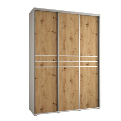 Šatní skříň YVONA 10 - 170/45 cm, bílá / dub artisan / stříbrná