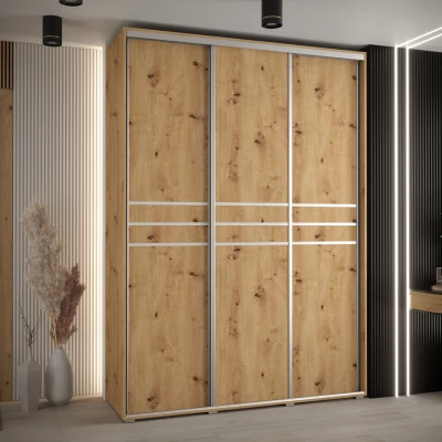 Šatní skříň YVONA 10 - 180/45 cm, dub artisan / stříbrná