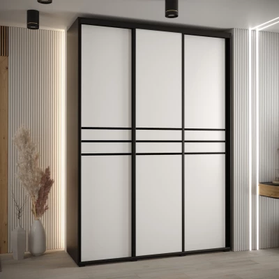 Šatní skříň YVONA 10 - 180/45 cm, černá / bílá / černá