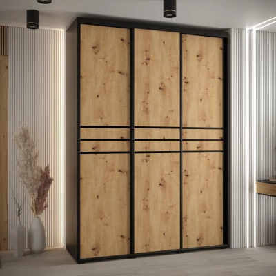 Šatní skříň YVONA 10 - 180/45 cm, černá / dub artisan / černá