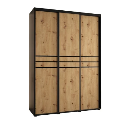 Šatní skříň YVONA 10 - 180/45 cm, černá / dub artisan / černá