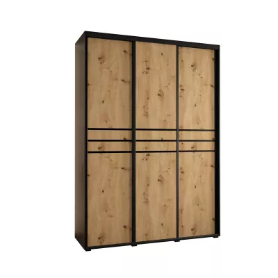 Šatní skříň YVONA 10 - 180/45 cm, černá / dub artisan / černá