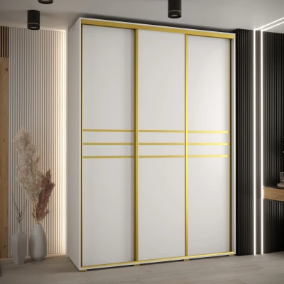 Šatní skříň YVONA 10 - 180/45 cm, bílá / zlatá