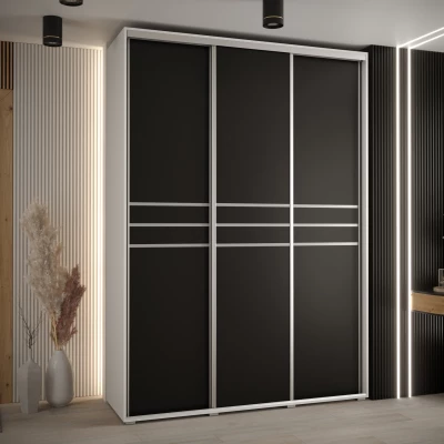 Šatní skříň YVONA 10 - 180/45 cm, bílá / černá / stříbrná