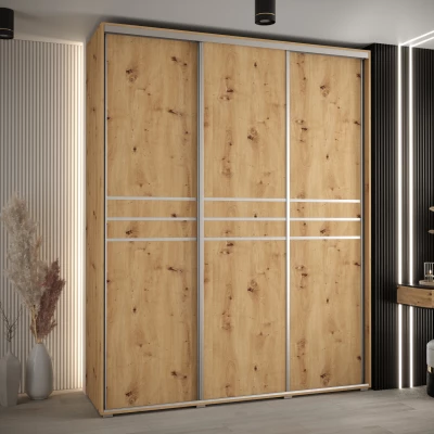 Šatní skříň YVONA 10 - 190/45 cm, dub artisan / stříbrná