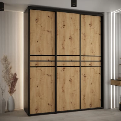 Šatní skříň YVONA 10 - 190/45 cm, černá / dub artisan / černá