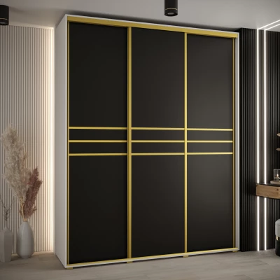 Šatní skříň YVONA 10 - 190/45 cm, bílá / černá / zlatá