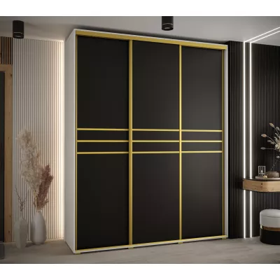 Šatní skříň YVONA 10 - 190/45 cm, bílá / černá / zlatá