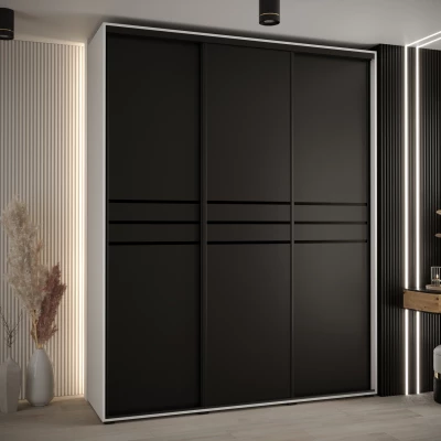 Šatní skříň YVONA 10 - 190/45 cm, bílá / černá / černá