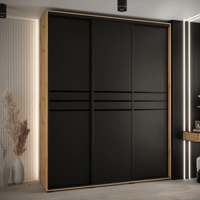 Šatní skříň YVONA 10 - 200/45 cm, dub artisan / černá / černá