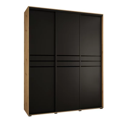 Šatní skříň YVONA 10 - 200/45 cm, dub artisan / černá / černá