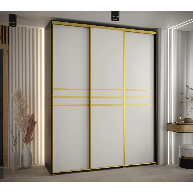 Šatní skříň YVONA 10 - 200/45 cm, černá / bílá / zlatá