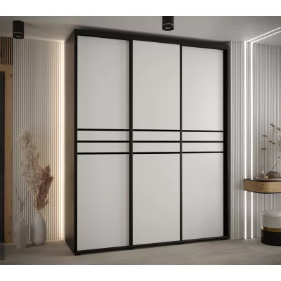 Šatní skříň YVONA 10 - 200/45 cm, černá / bílá / černá