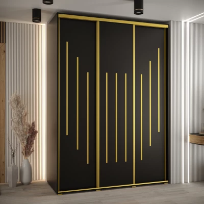 Šatní skříň YVONA 8 - 170/60 cm, černá / zlatá