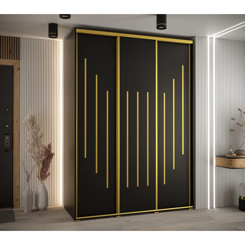Šatní skříň YVONA 8 - 170/60 cm, černá / zlatá