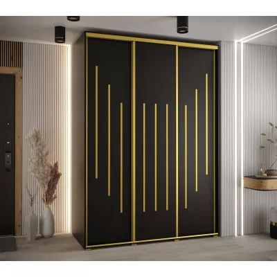 Šatní skříň YVONA 8 - 170/60 cm, černá / zlatá