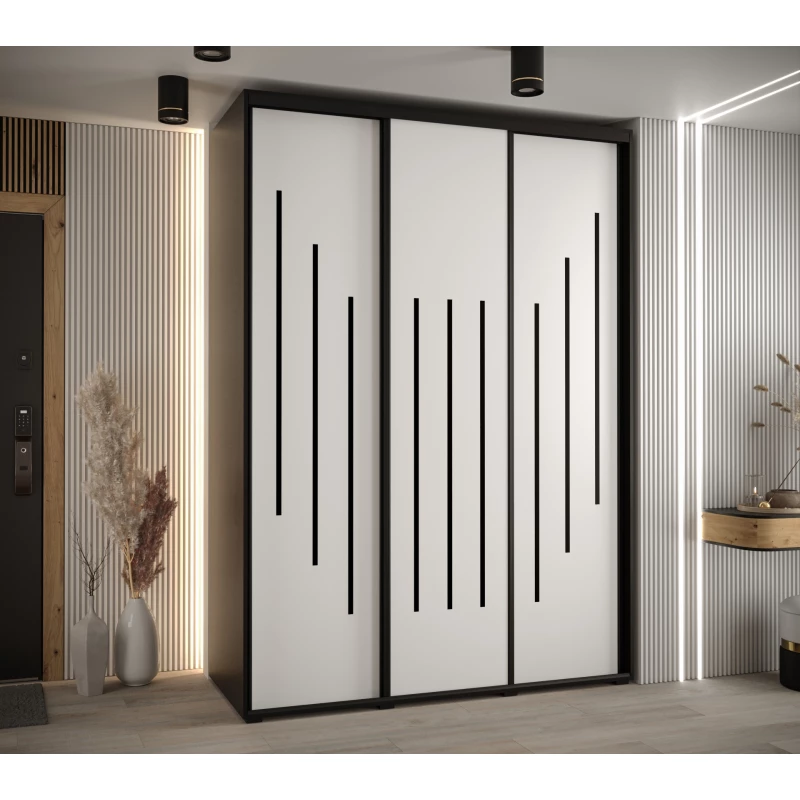 Šatní skříň YVONA 8 - 170/60 cm, černá / bílá / černá