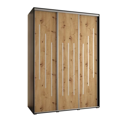 Šatní skříň YVONA 8 - 170/60 cm, černá / dub artisan / stříbrná