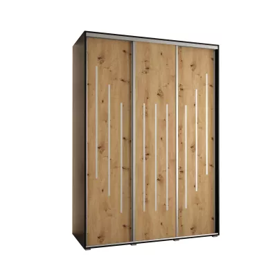 Šatní skříň YVONA 8 - 170/60 cm, černá / dub artisan / stříbrná
