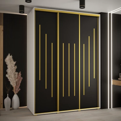 Šatní skříň YVONA 8 - 170/60 cm, bílá / černá / zlatá