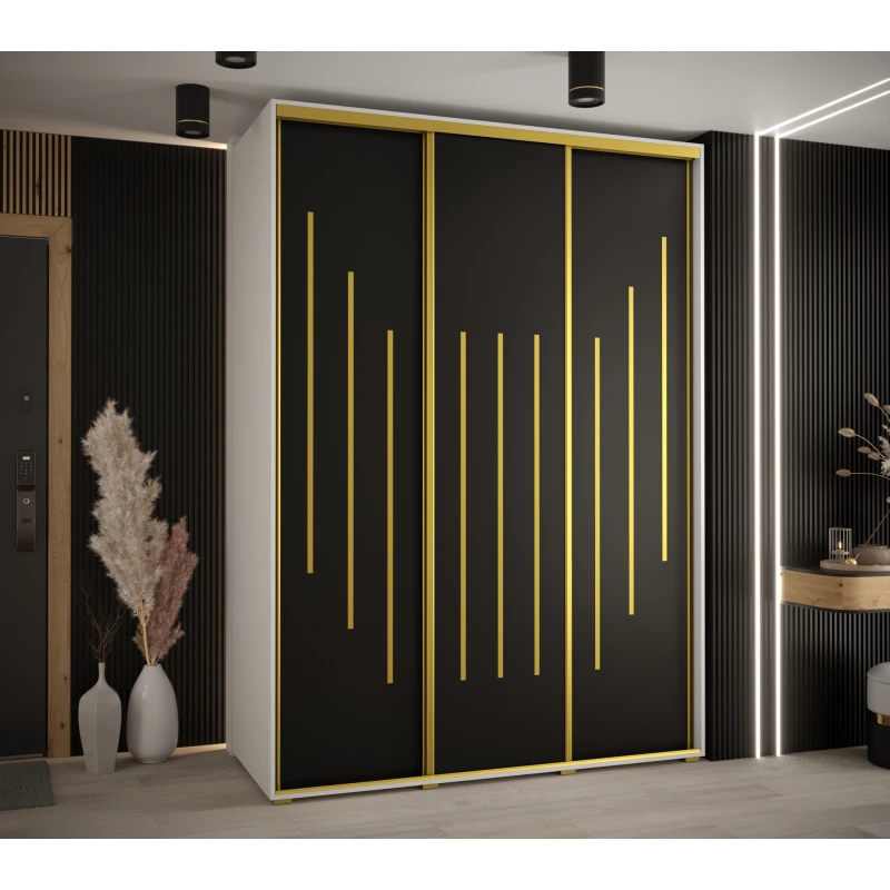 Šatní skříň YVONA 8 - 170/60 cm, bílá / černá / zlatá