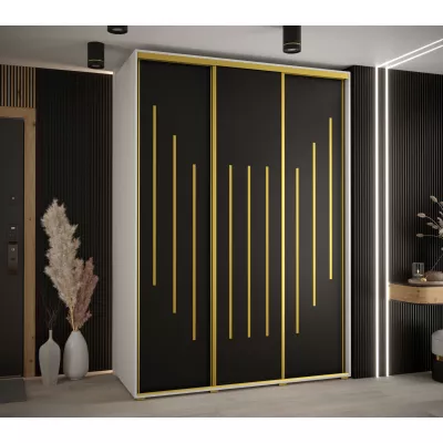 Šatní skříň YVONA 8 - 170/60 cm, bílá / černá / zlatá