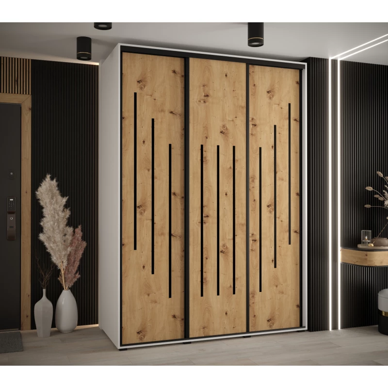 Šatní skříň YVONA 8 - 170/60 cm, bílá / dub artisan / černá
